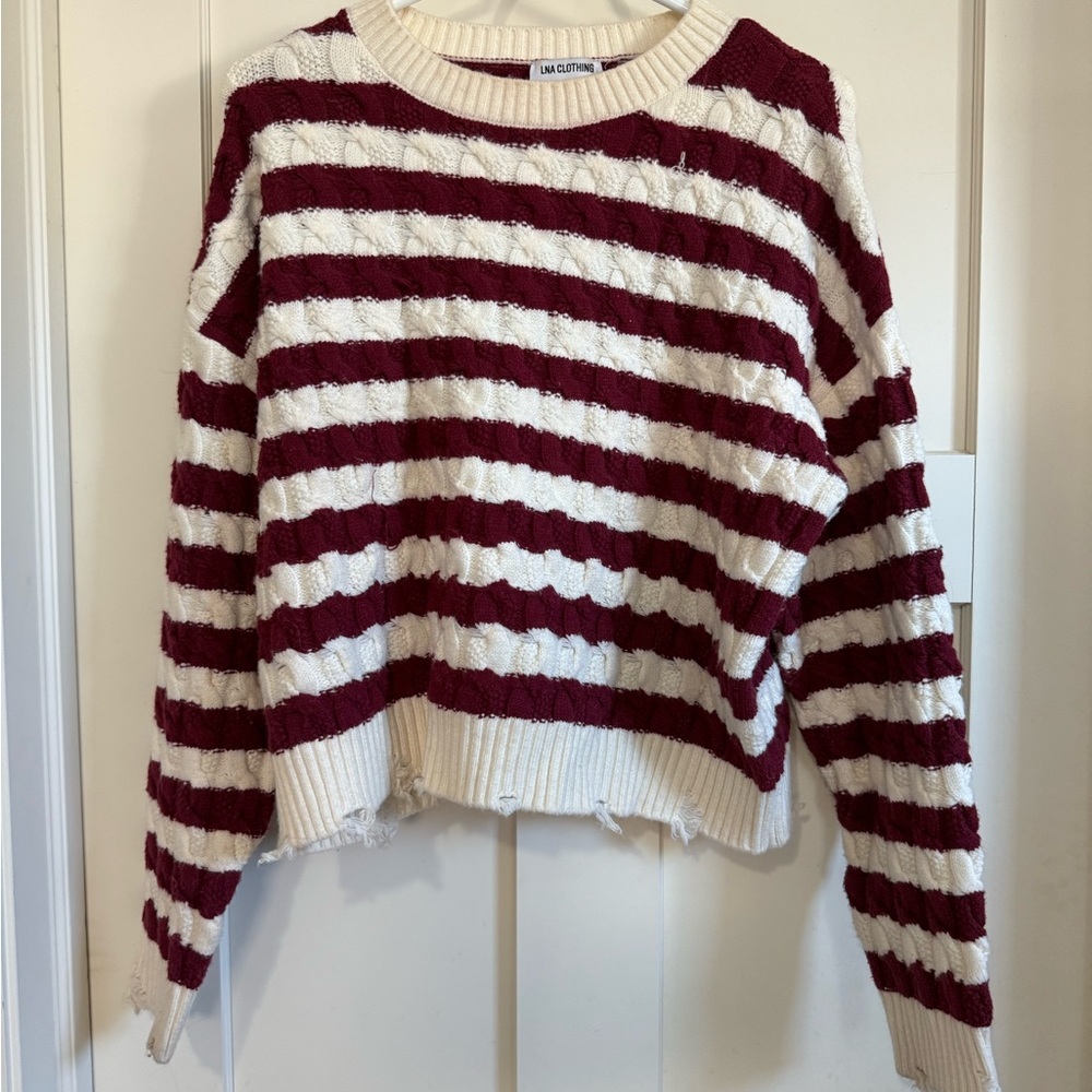 LNA Burgundy and White Striped Sweater